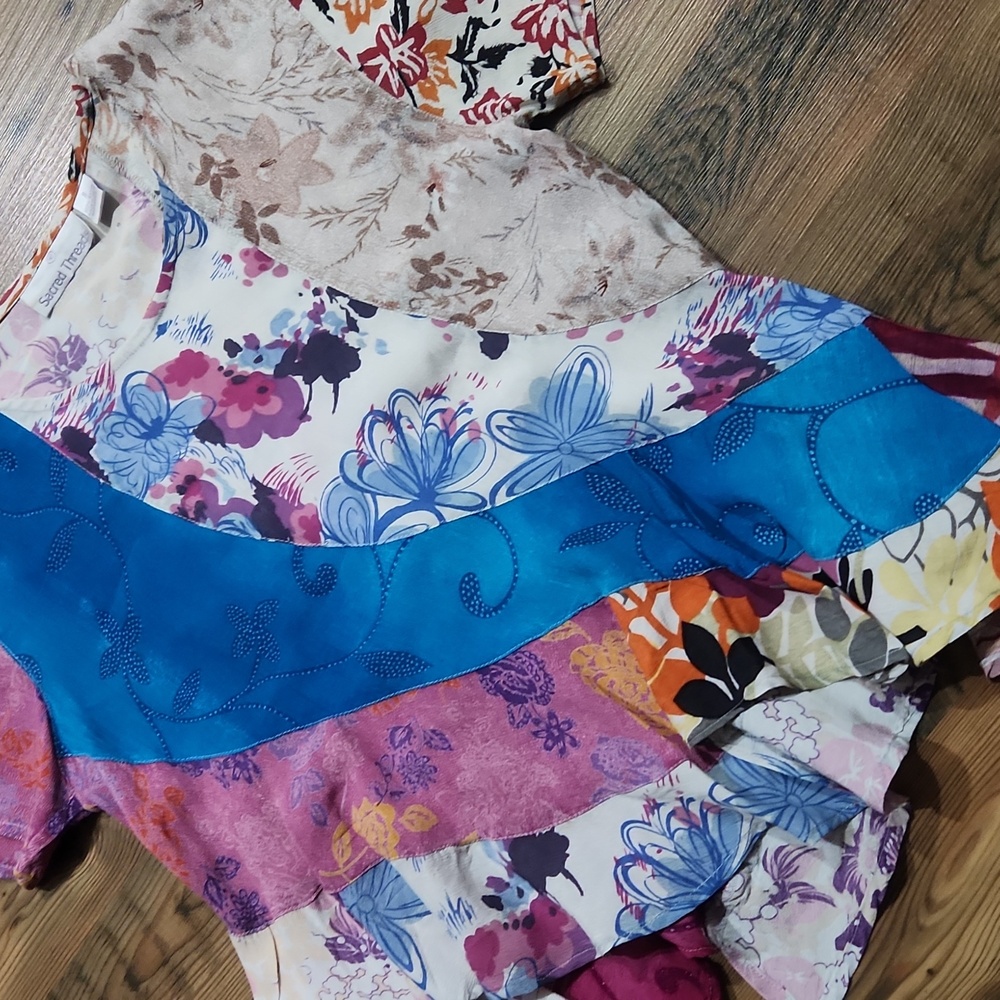 Patchwork Bias Floral Fairy Boho Festival Romantic Bold Slip Top Small y2k - Picture 3 of 5